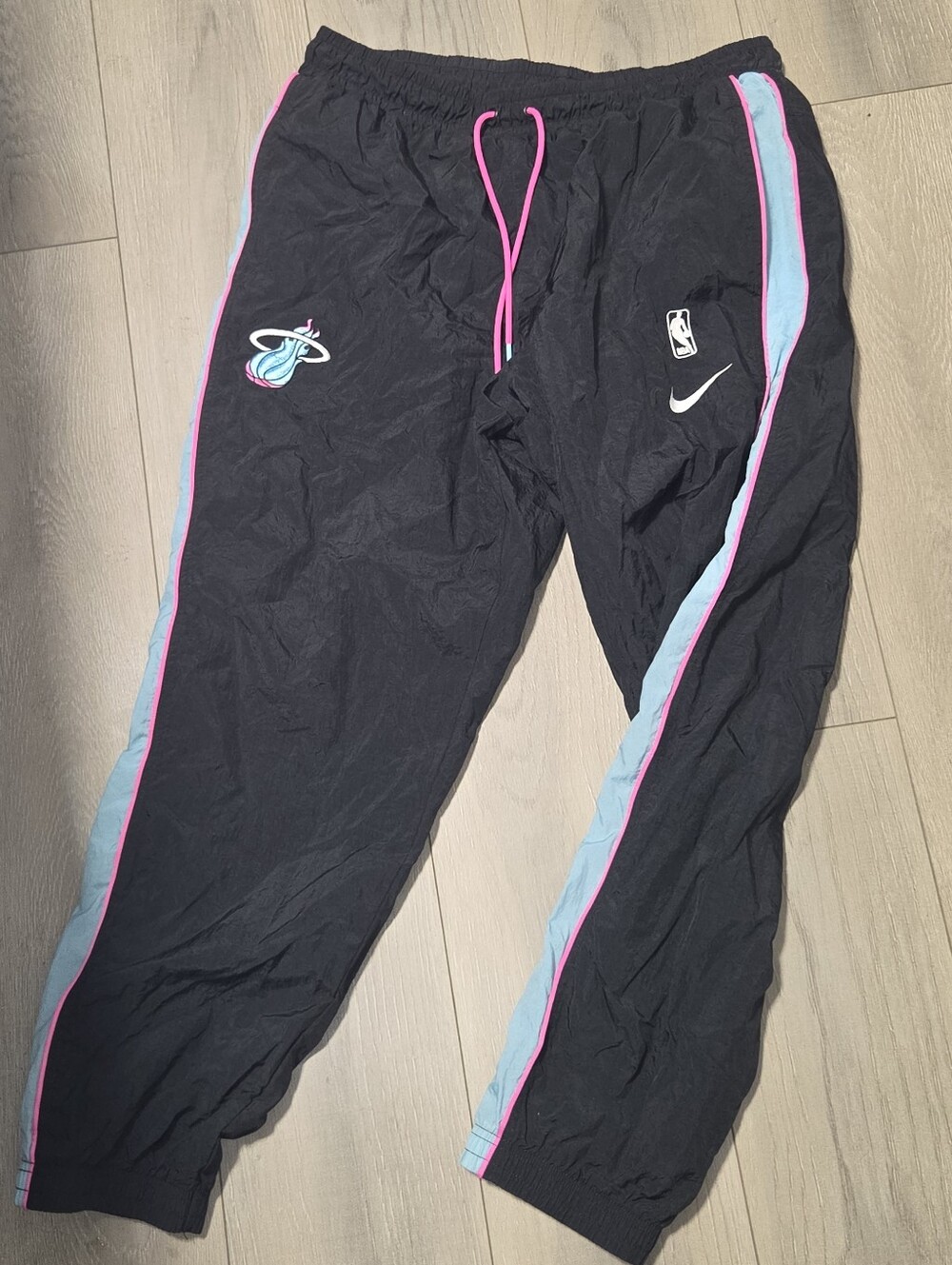 Nike NBA Miami HEAT Black Track Pants with Pink & Light Blue Trim